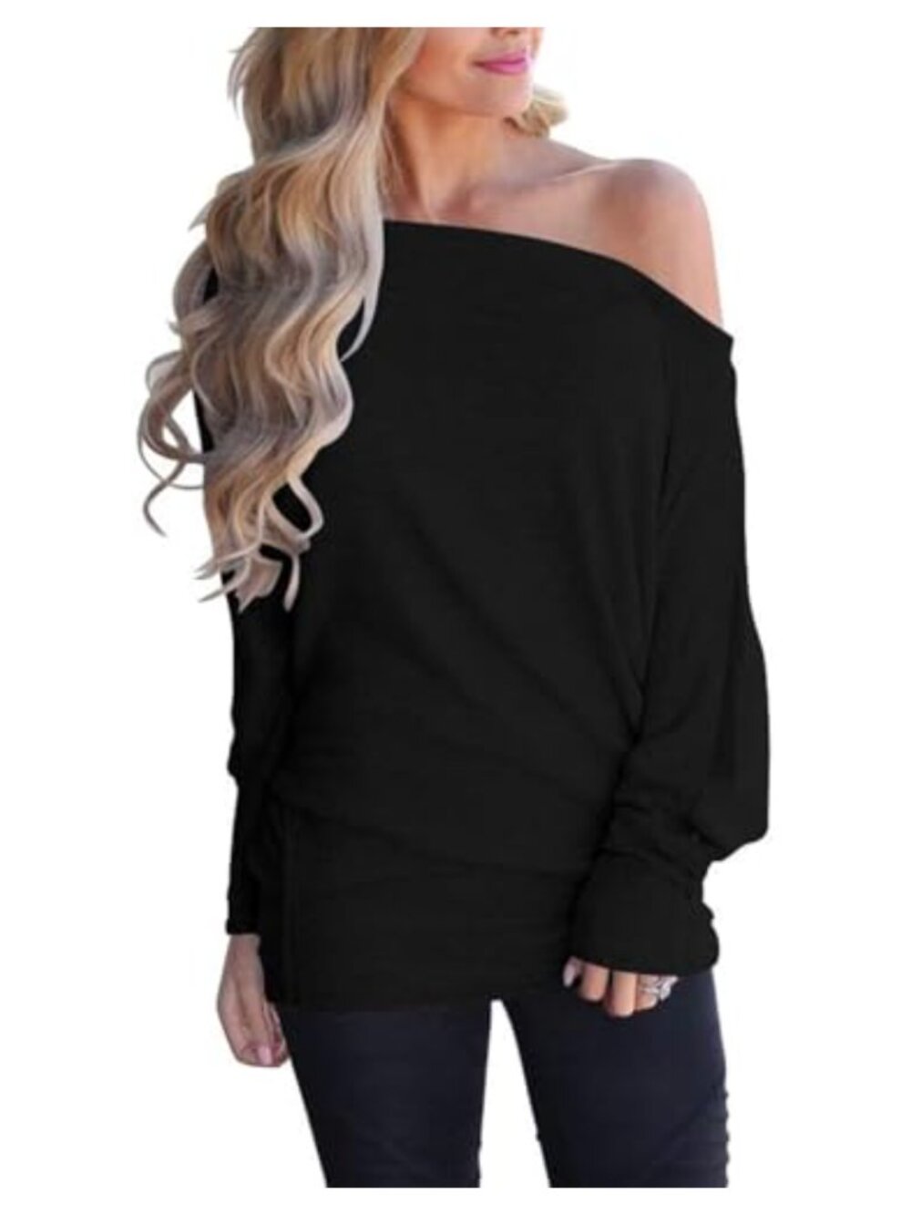 Off Shoulder Long Sleeve Top Women Cotton Batwing Oversized Tunic Shirt